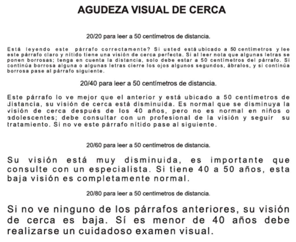 ¿Cómo se evalúa la visión cercana?