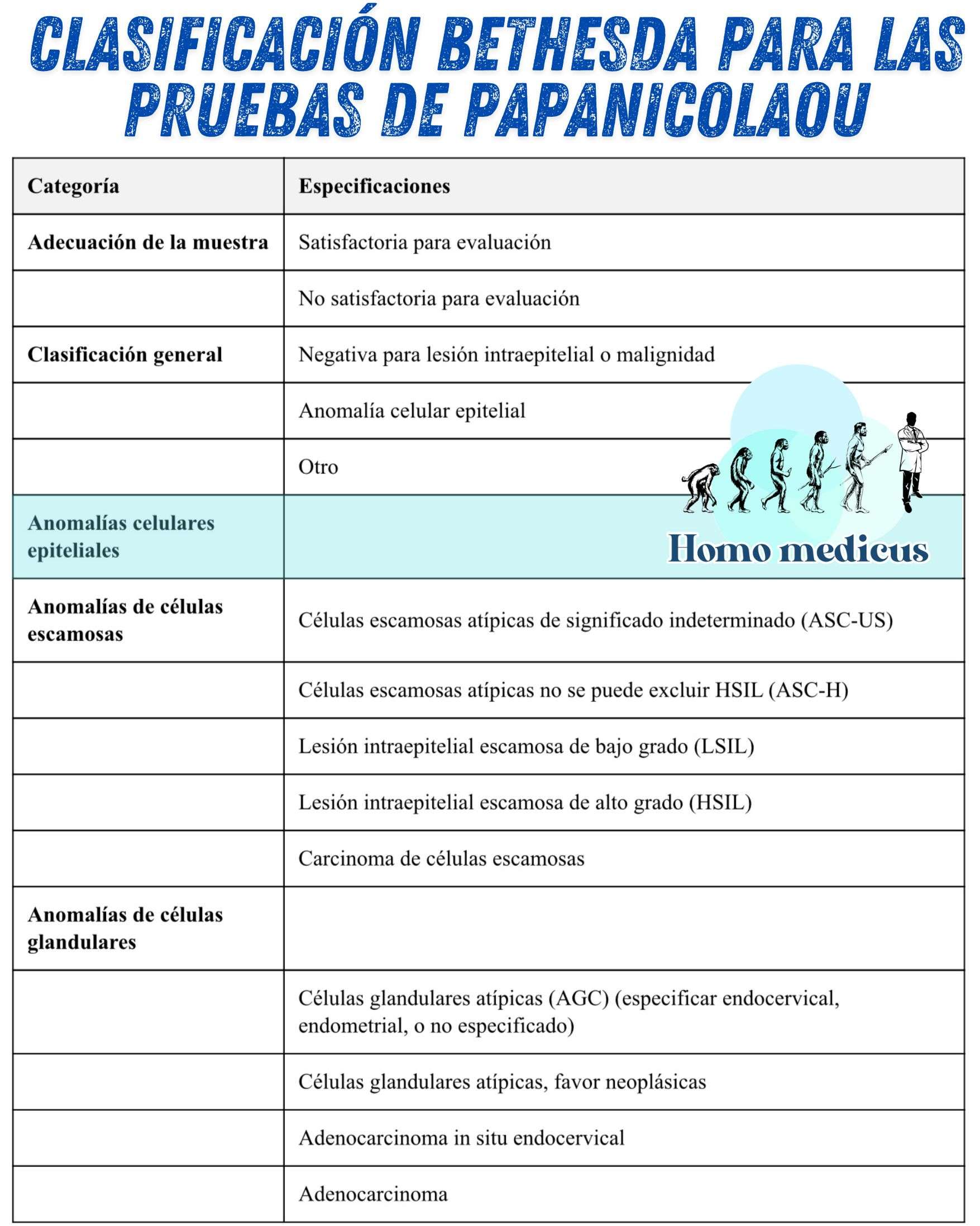 Clasificación Bethesda para las Pruebas de Papanicolaou