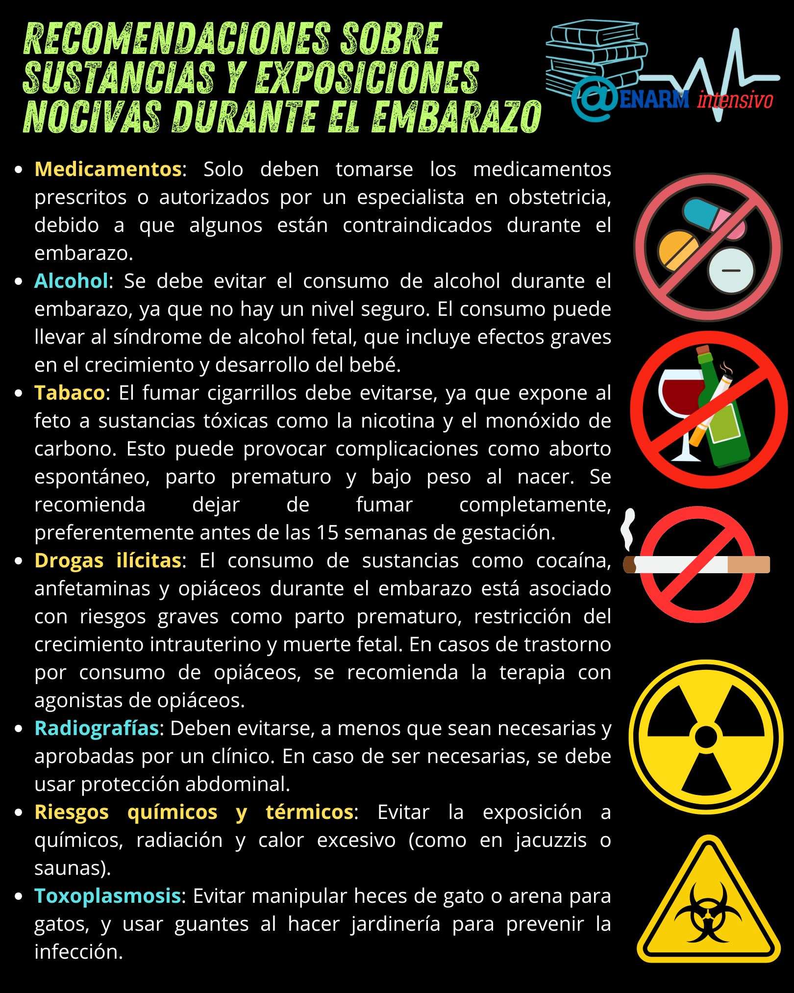 🌀Tarjeta de repaso: Recomendaciones sobre sustancias y exposiciones nocivas durante el embarazo