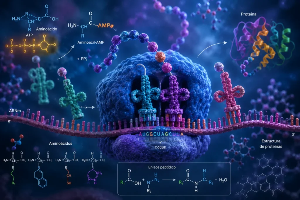 Etapas químicas de la síntesis proteica