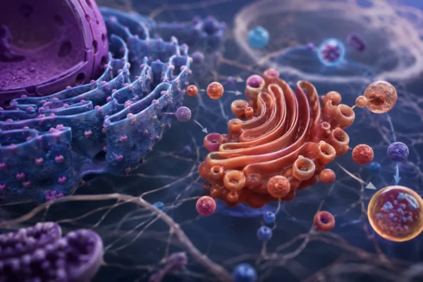 Síntesis de estructuras celulares en el retículo endoplásmico y el aparato de Golgi